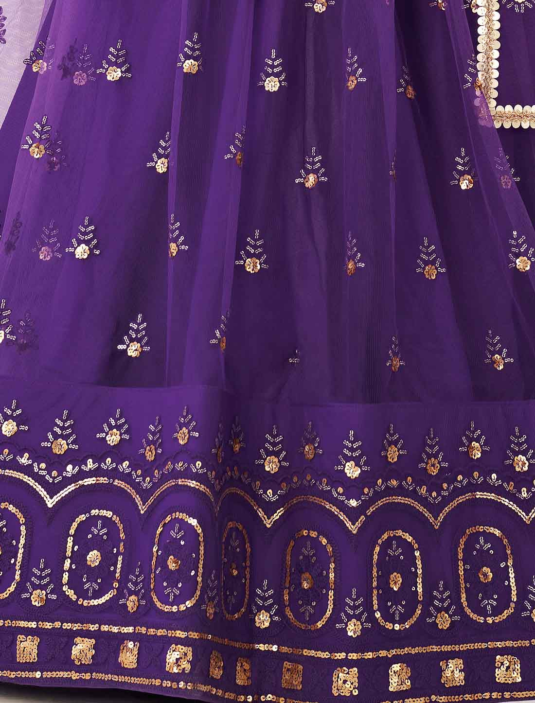 Bridal Purple Butterfly Net Embroidery Semi-Stitched Lehenga Choli
