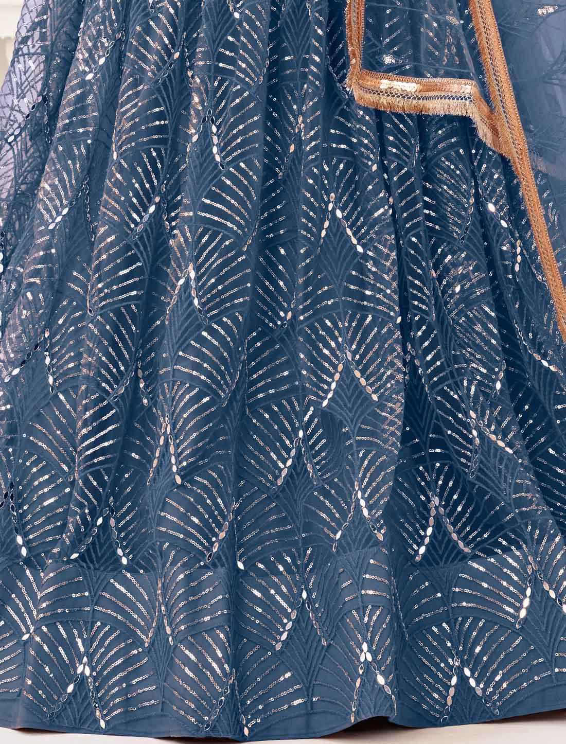 Blue Butterfly Net Embroidery Semi-Stitched Ethnic Lehenga Choli