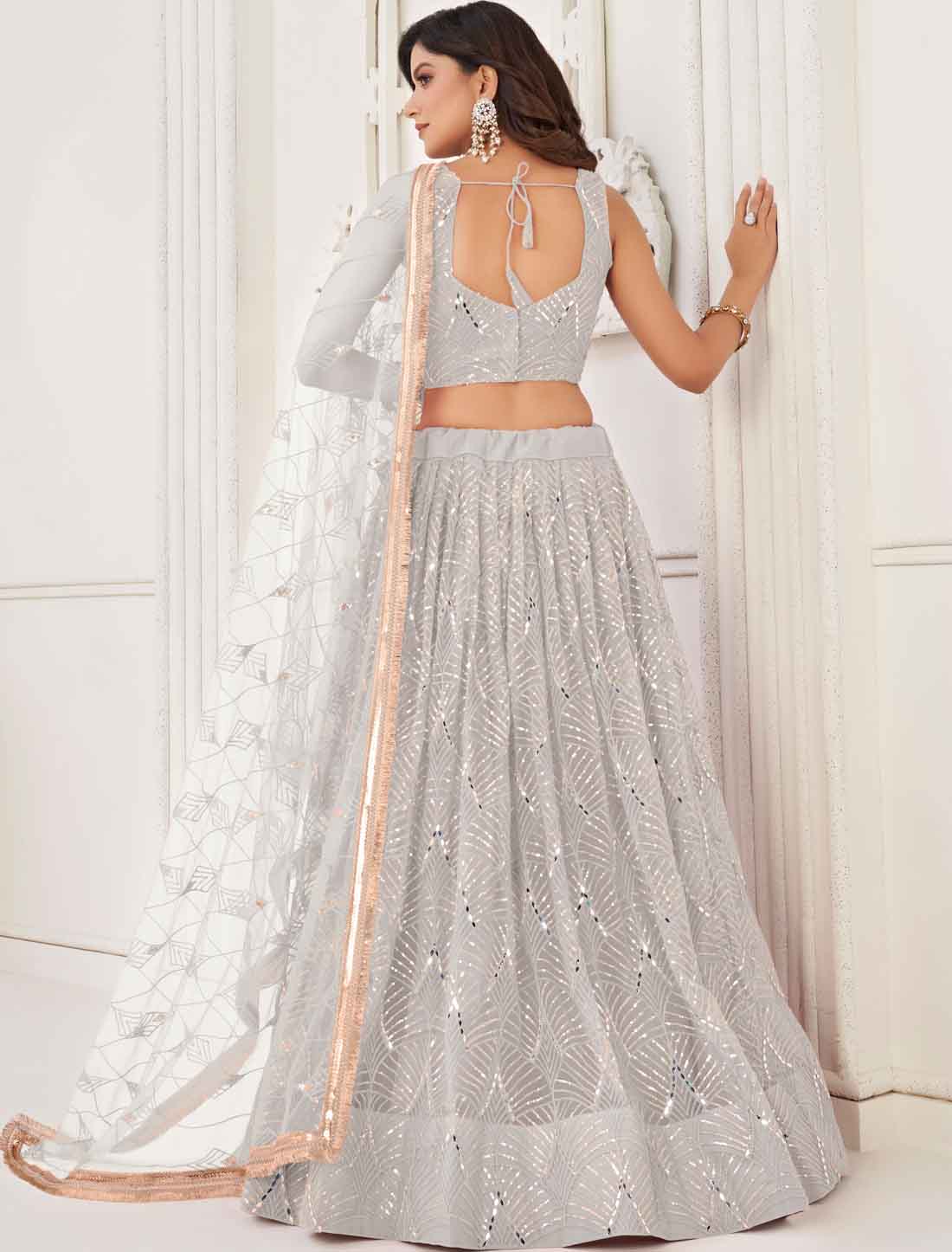 White Butterfly Net Ethnic Embroidery Semi-Stitched Lehenga Choli