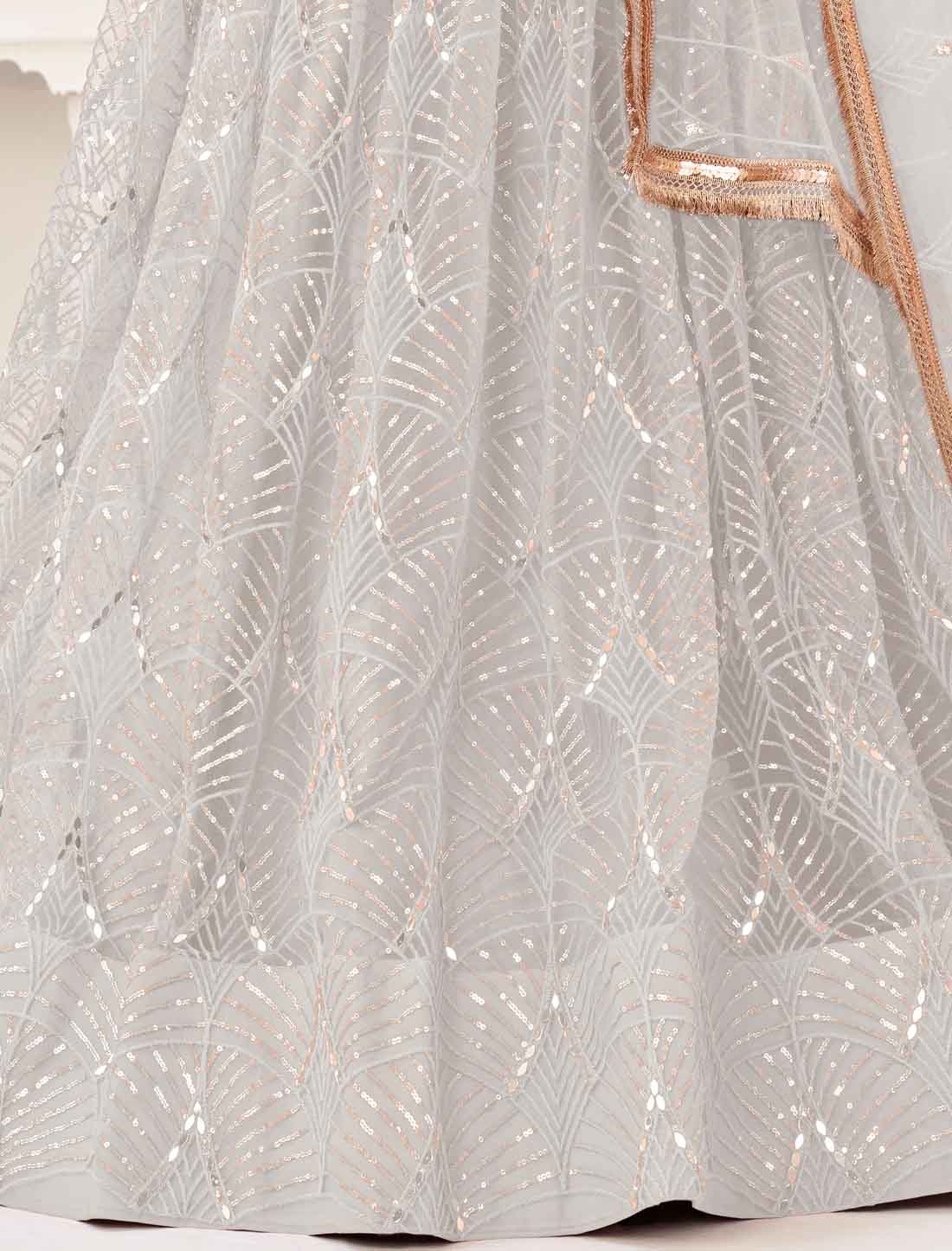 White Butterfly Net Ethnic Embroidery Semi-Stitched Lehenga Choli