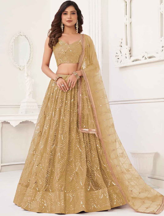 Ethnic Cream Embroidery Semi-Stitched Lehenga Choli