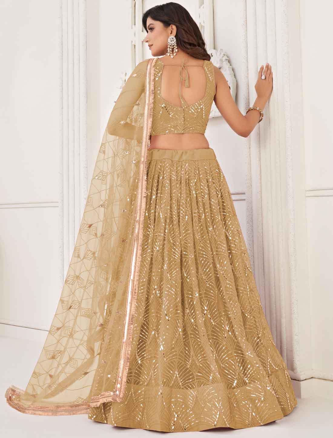 Ethnic Cream Embroidery Semi-Stitched Lehenga Choli