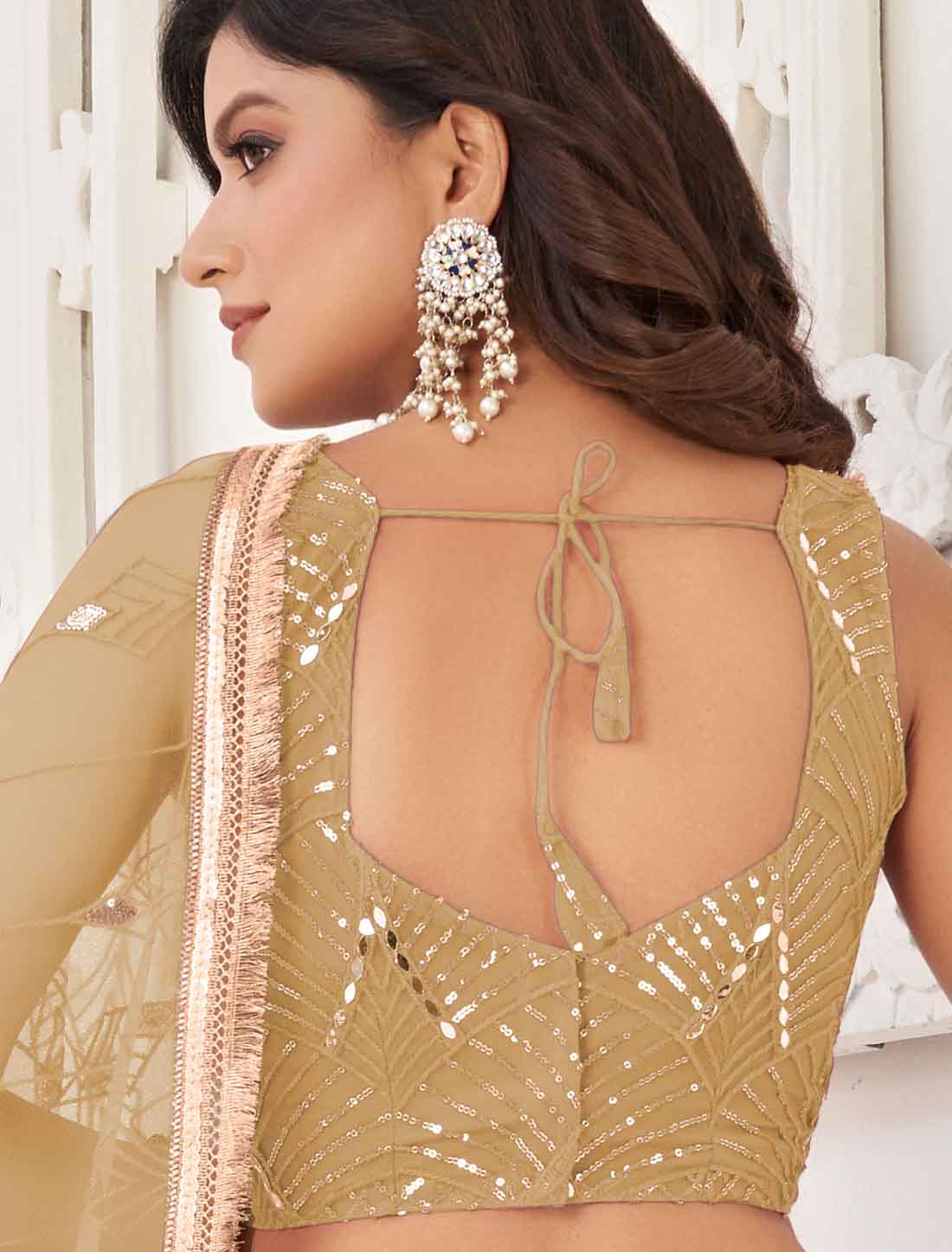 Ethnic Cream Embroidery Semi-Stitched Lehenga Choli