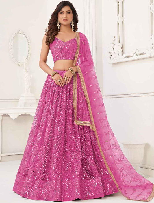 Pink Designer Embroidery Semi-Stitched Lehenga Choli