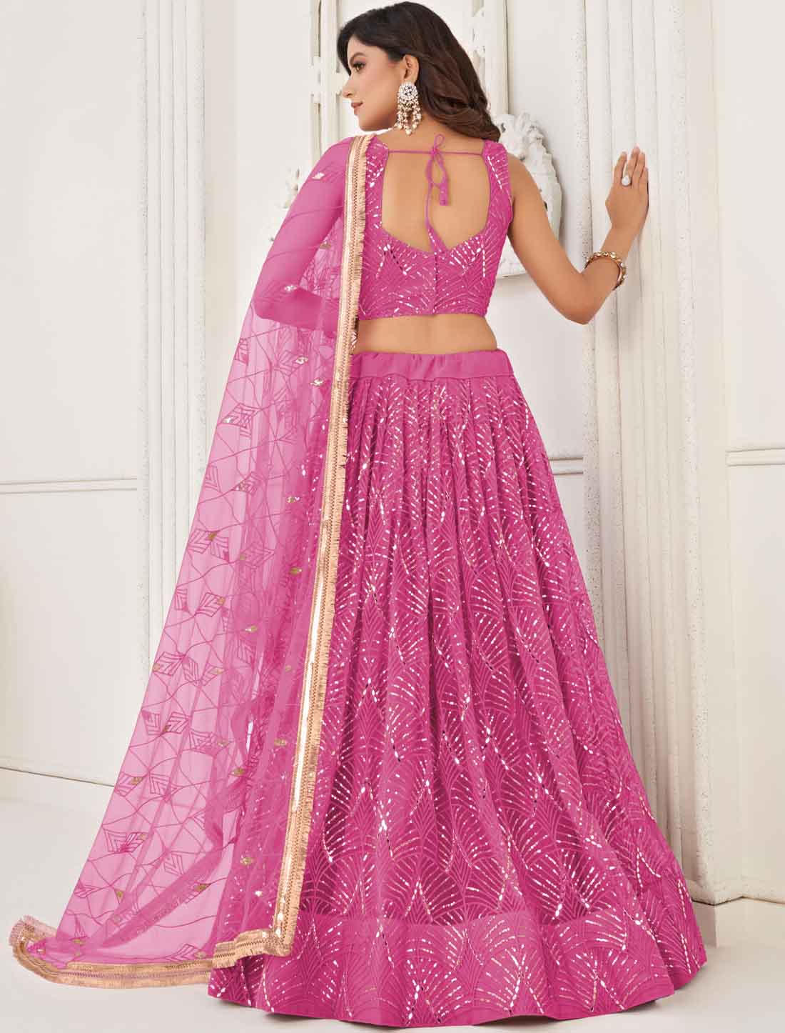 Pink Designer Embroidery Semi-Stitched Lehenga Choli