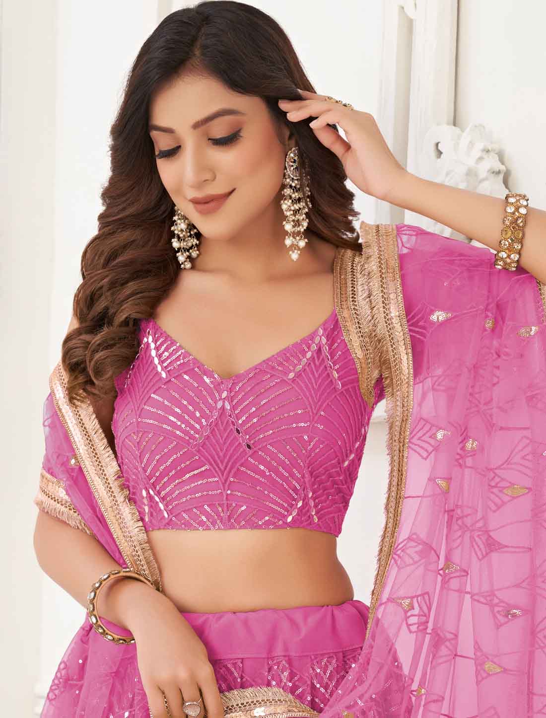 Pink Designer Embroidery Semi-Stitched Lehenga Choli