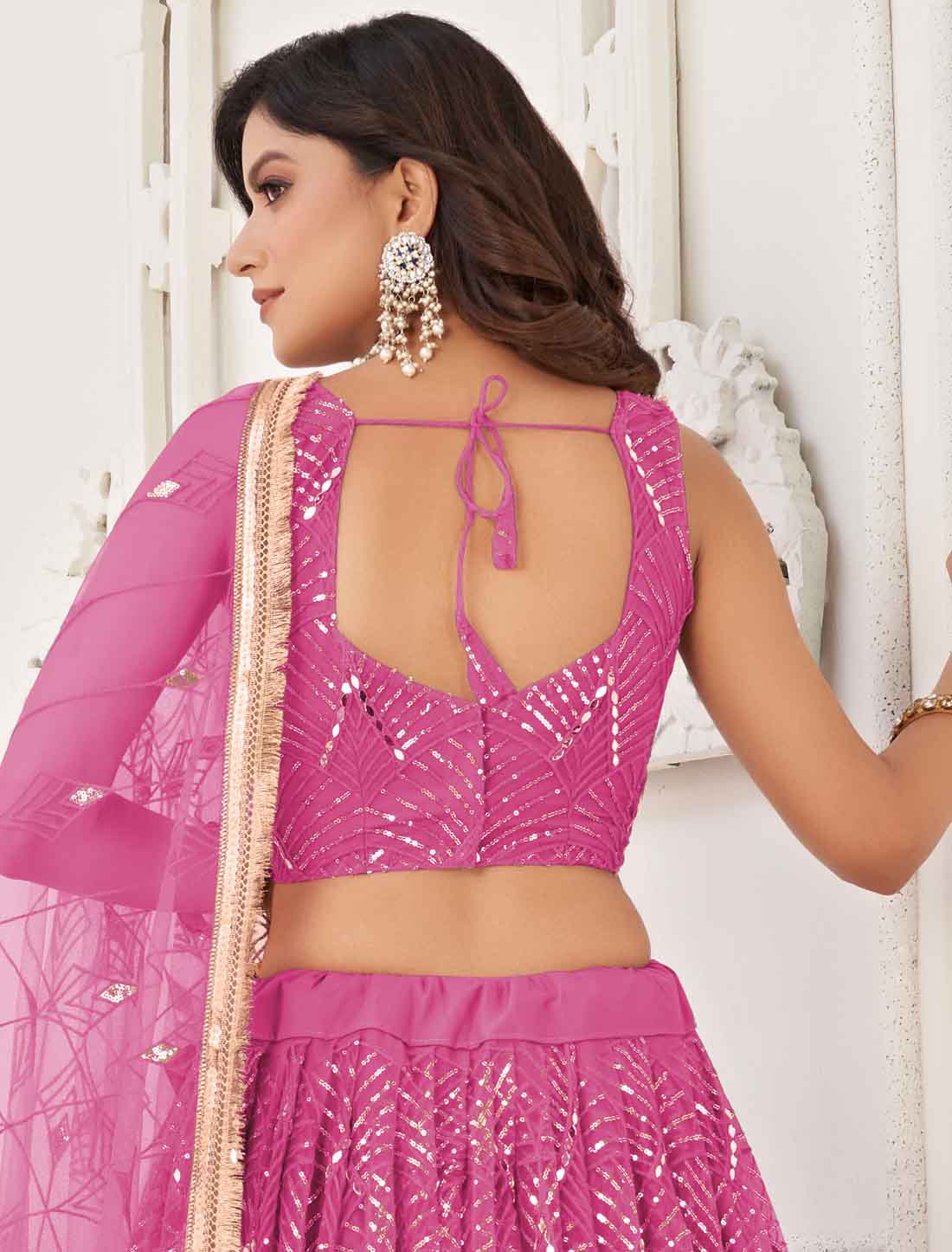 Pink Designer Embroidery Semi-Stitched Lehenga Choli