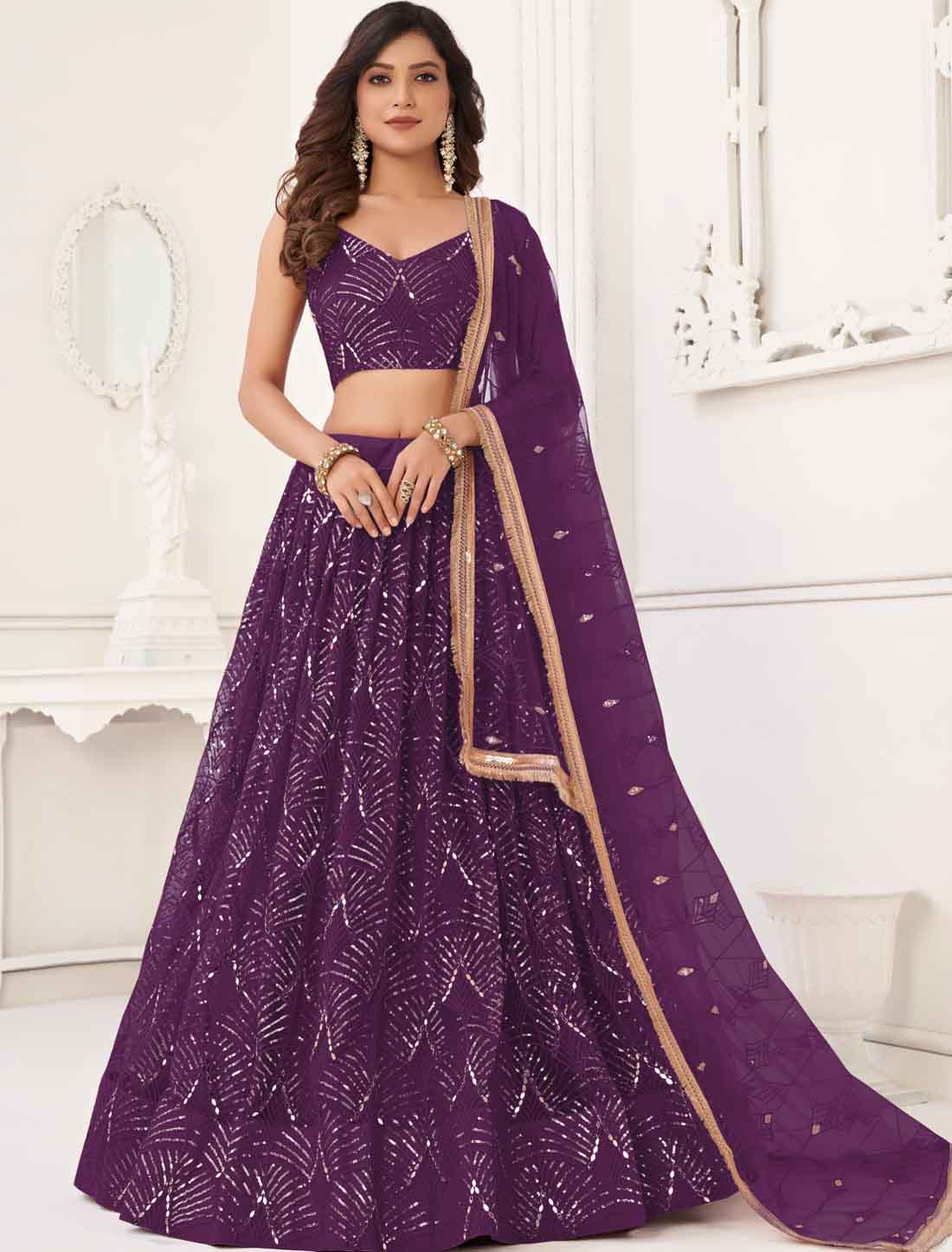 Ethnic Purple Embroidery Semi-Stitched Lehenga Choli