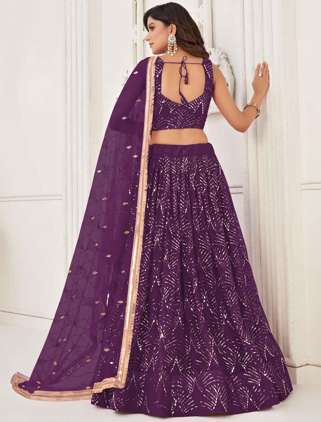 Ethnic Purple Embroidery Semi-Stitched Lehenga Choli