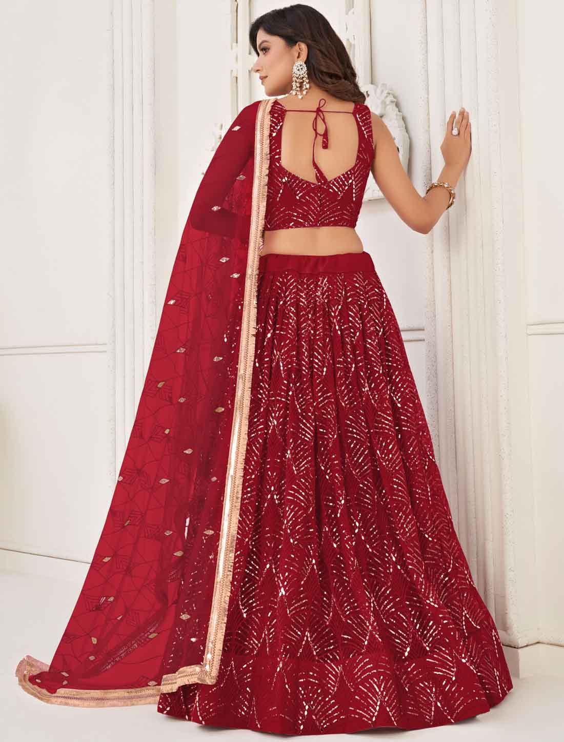Ethnic Red Embroidery Semi-Stitched Lehenga Choli
