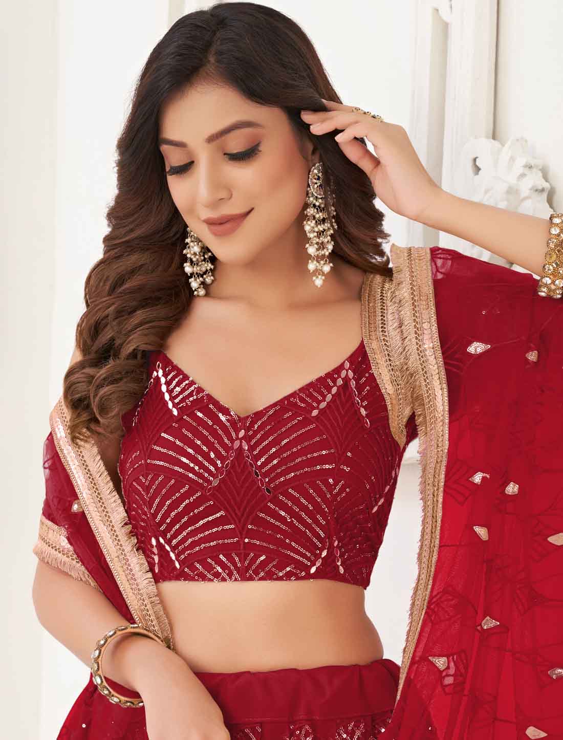 Ethnic Red Embroidery Semi-Stitched Lehenga Choli