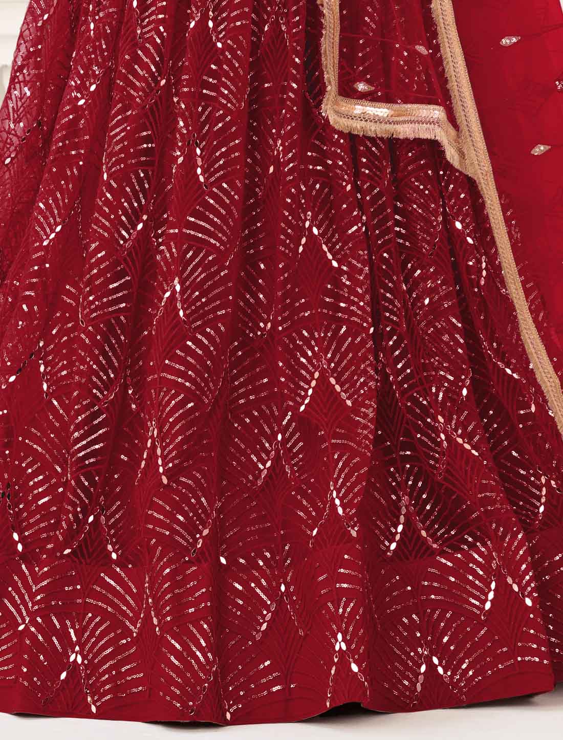 Ethnic Red Embroidery Semi-Stitched Lehenga Choli