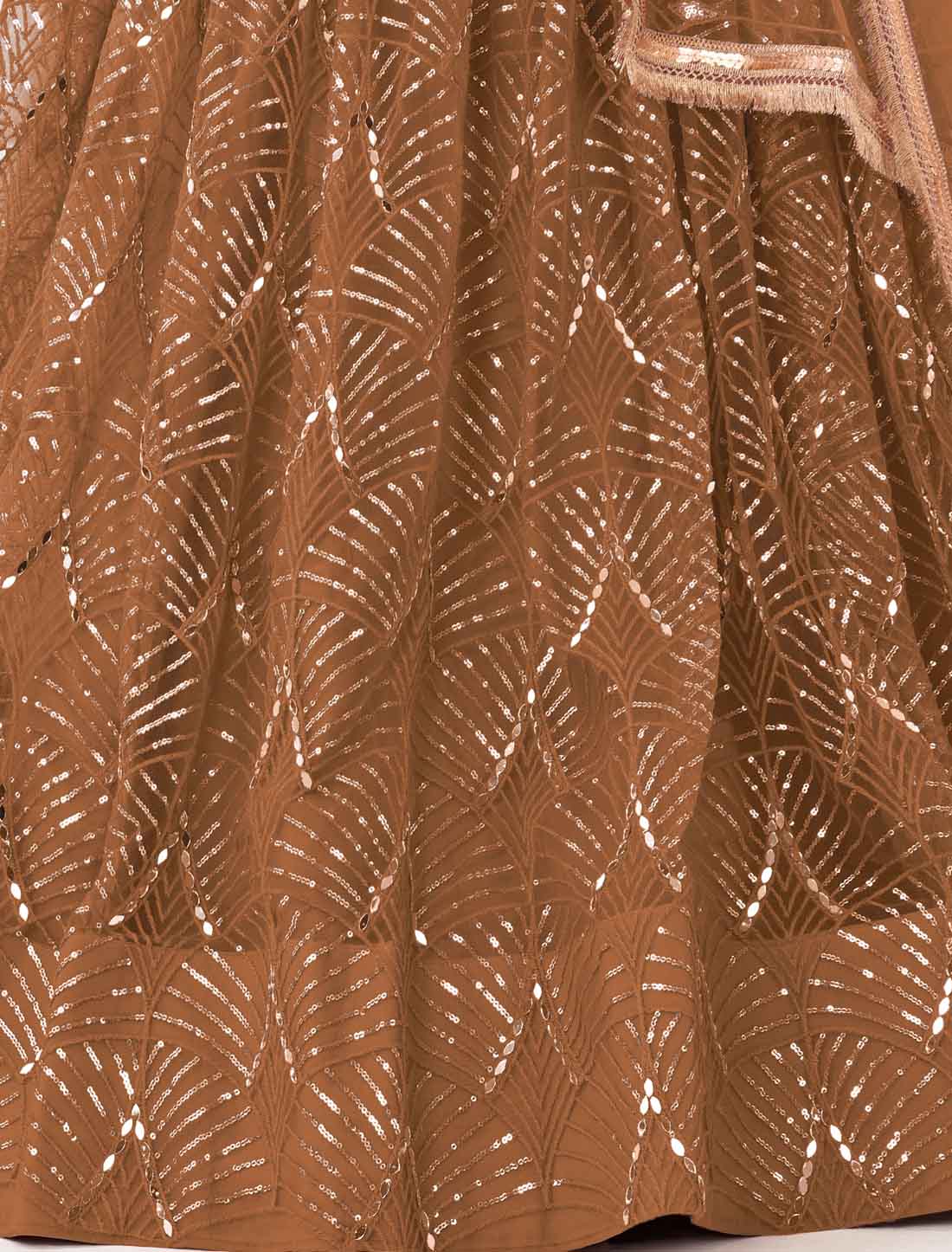 Dusty Brown Butterfly Net Ethnic Embroidery Semi-Stitched Lehenga Choli