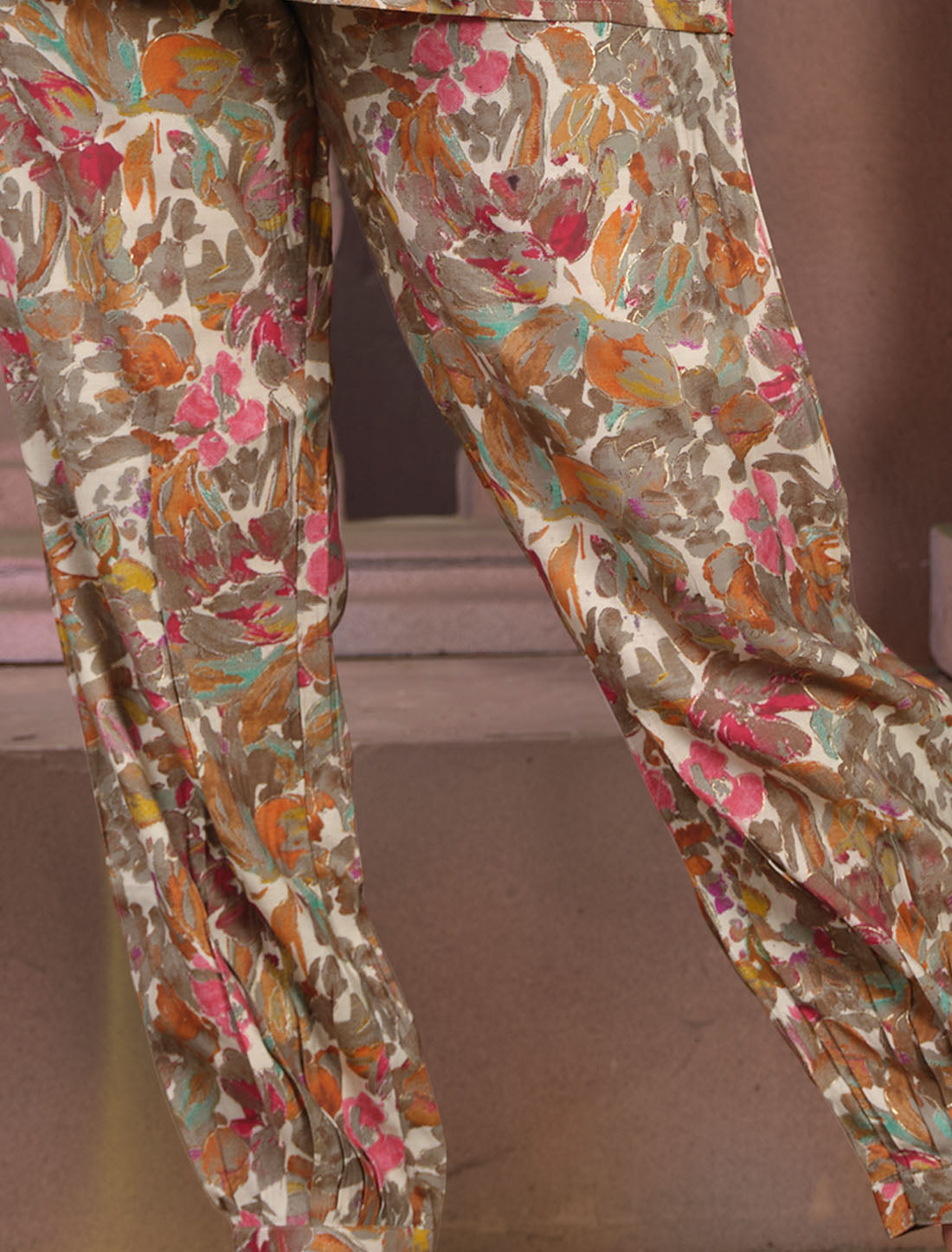 Dreamy Premium Florals Chanderi Export Quality Women Co-ord Set With Printed Top & Pant Ensemble