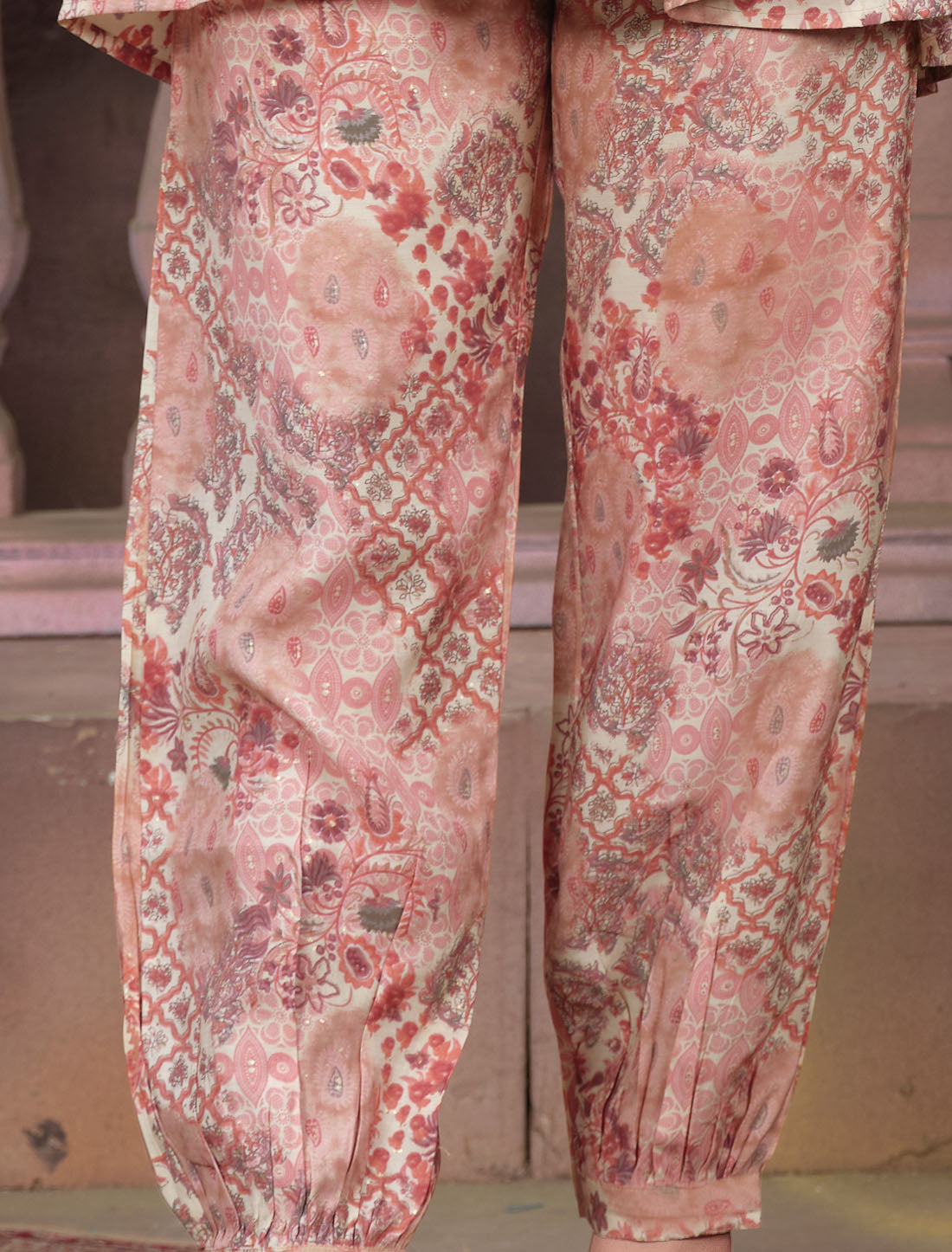 Botanical Beauty Premium Chanderi Export Quality Co-ord Set For Women Print Top & Pant