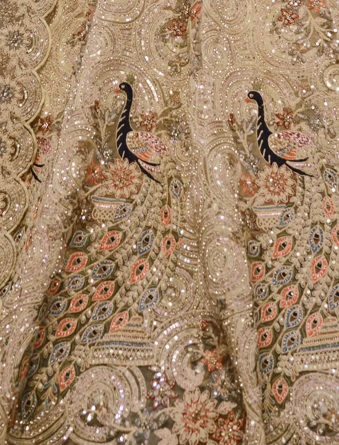 Ethnic Alluring Bel Butti pattern Golden Sangeet Lehenga Choli
