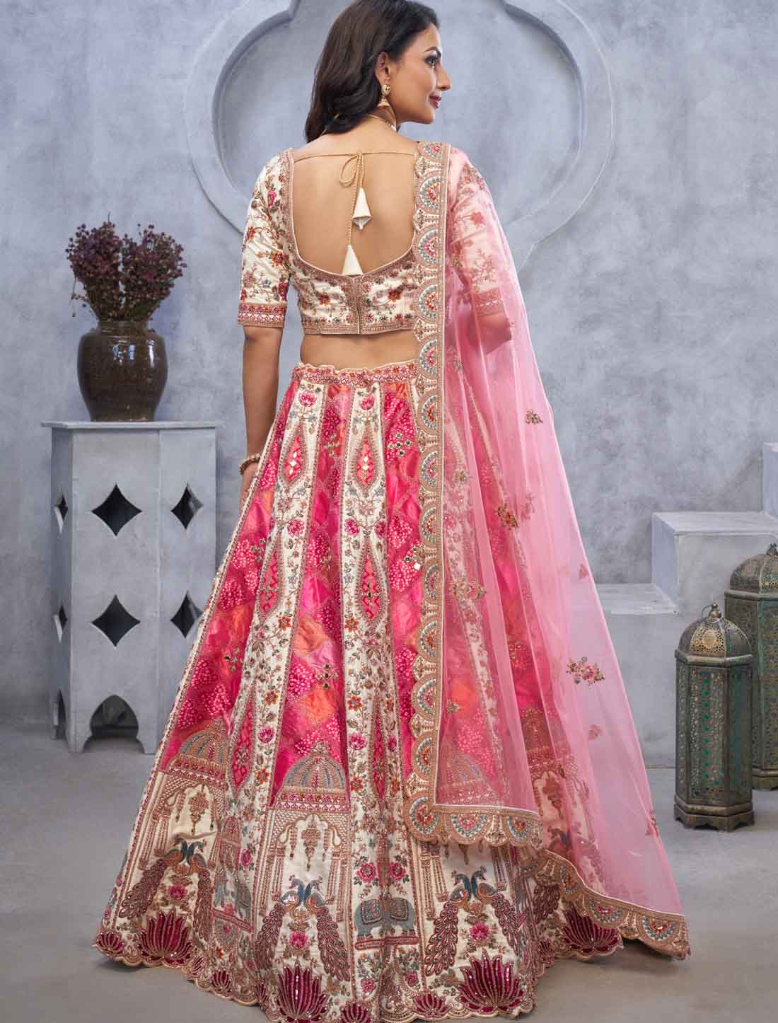 Bridal with Motifs & Bandhej Ethnic LehengaCholi