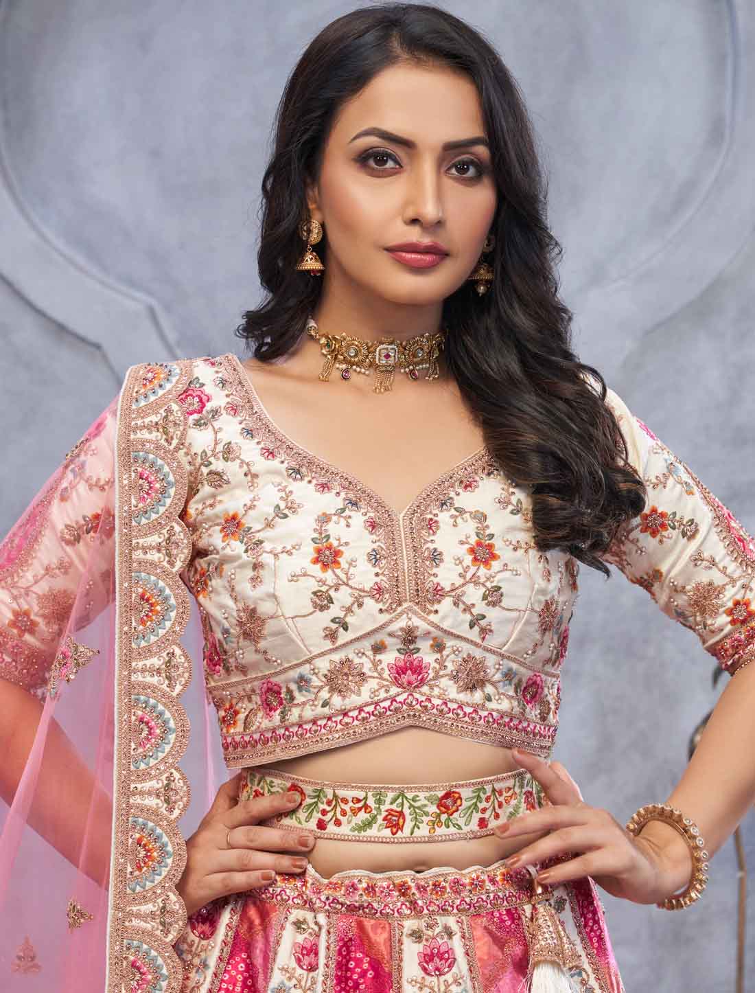 Bridal with Motifs & Bandhej Ethnic LehengaCholi