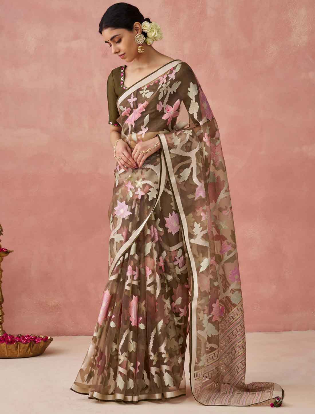 Ethnic Soft Brasso Organza Printed Saree