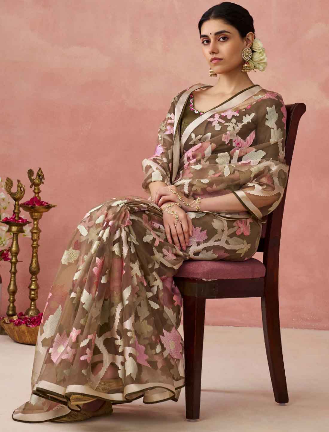 Ethnic Soft Brasso Organza Printed Saree