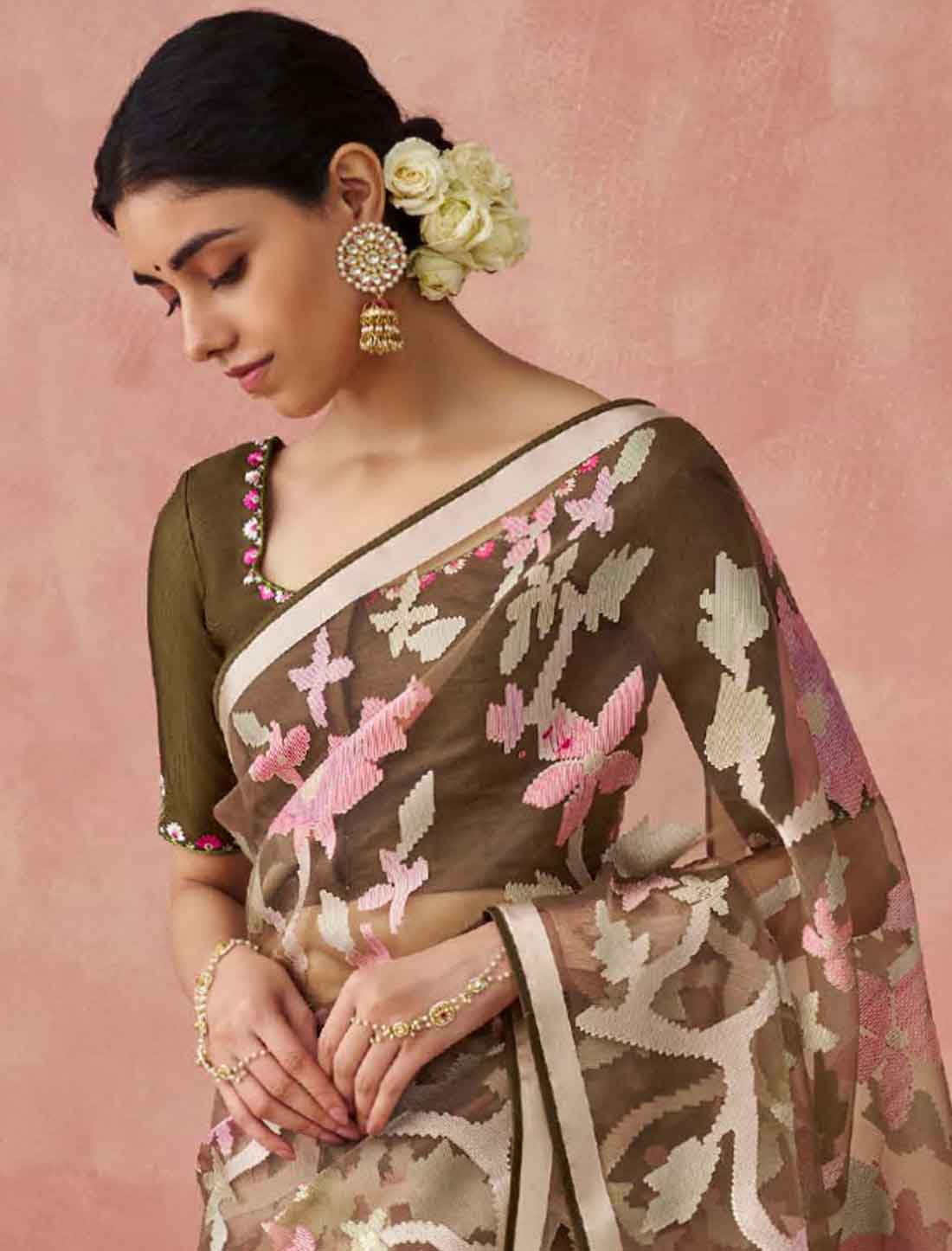 Ethnic Soft Brasso Organza Printed Saree