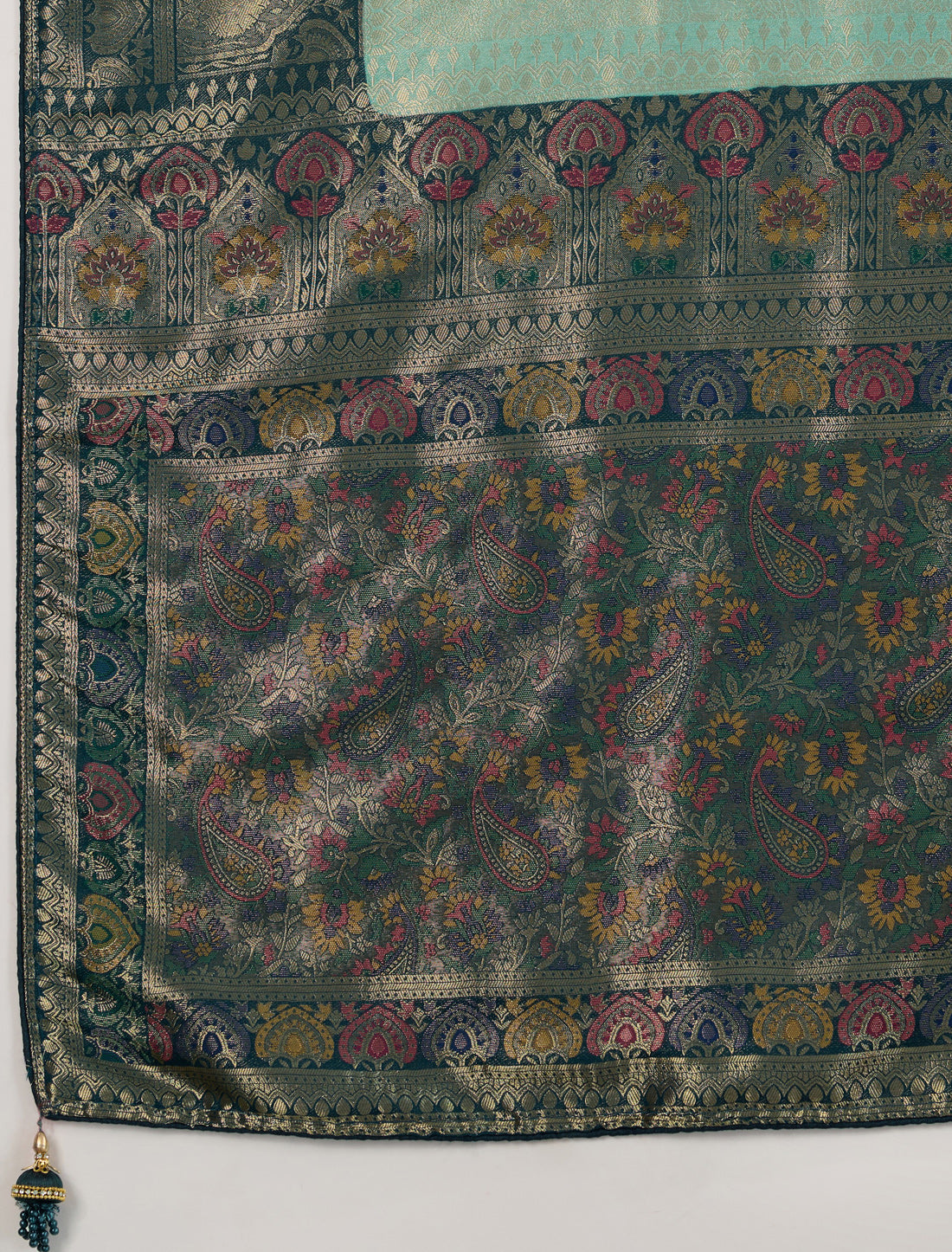 Teal Green Kanjivaram Silk Party Wear Zari Woven Meenakari Saree