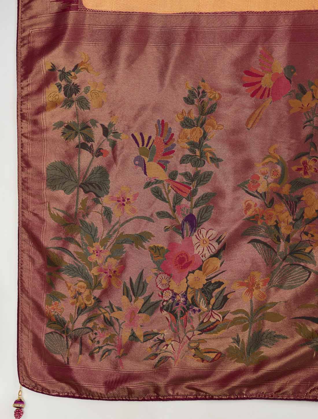 Kanjivaram Silk Party Wear Zari Woven Brown Meenakari Saree