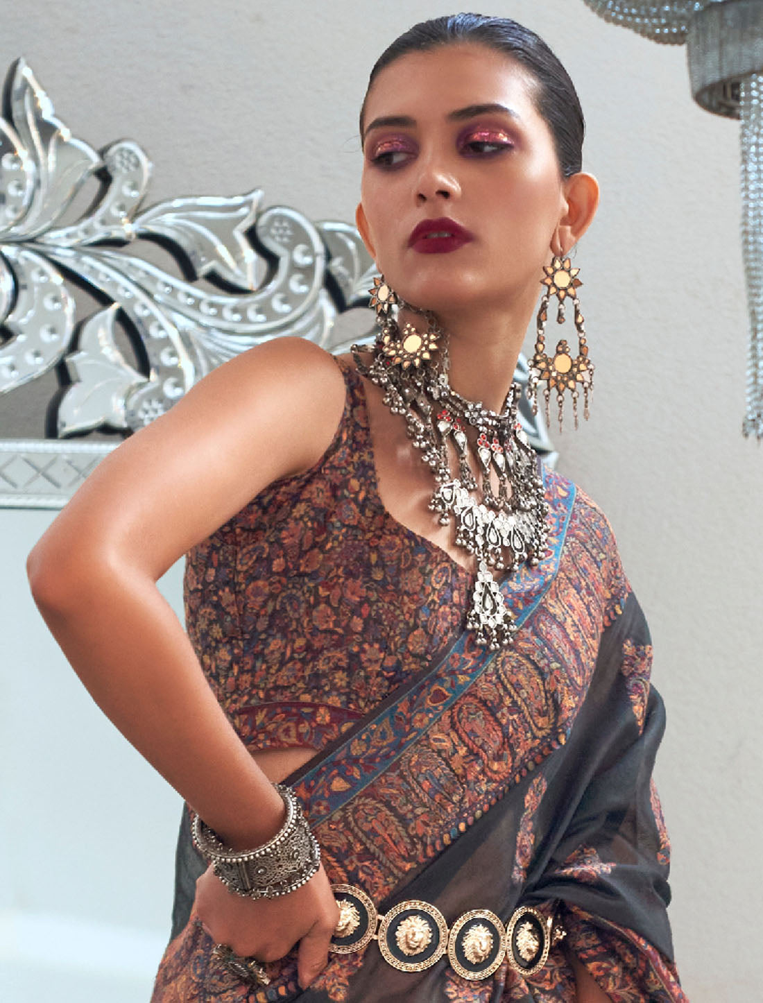 Silk Marvel Modal Kashmiri Handloom Weaving Saree For Women