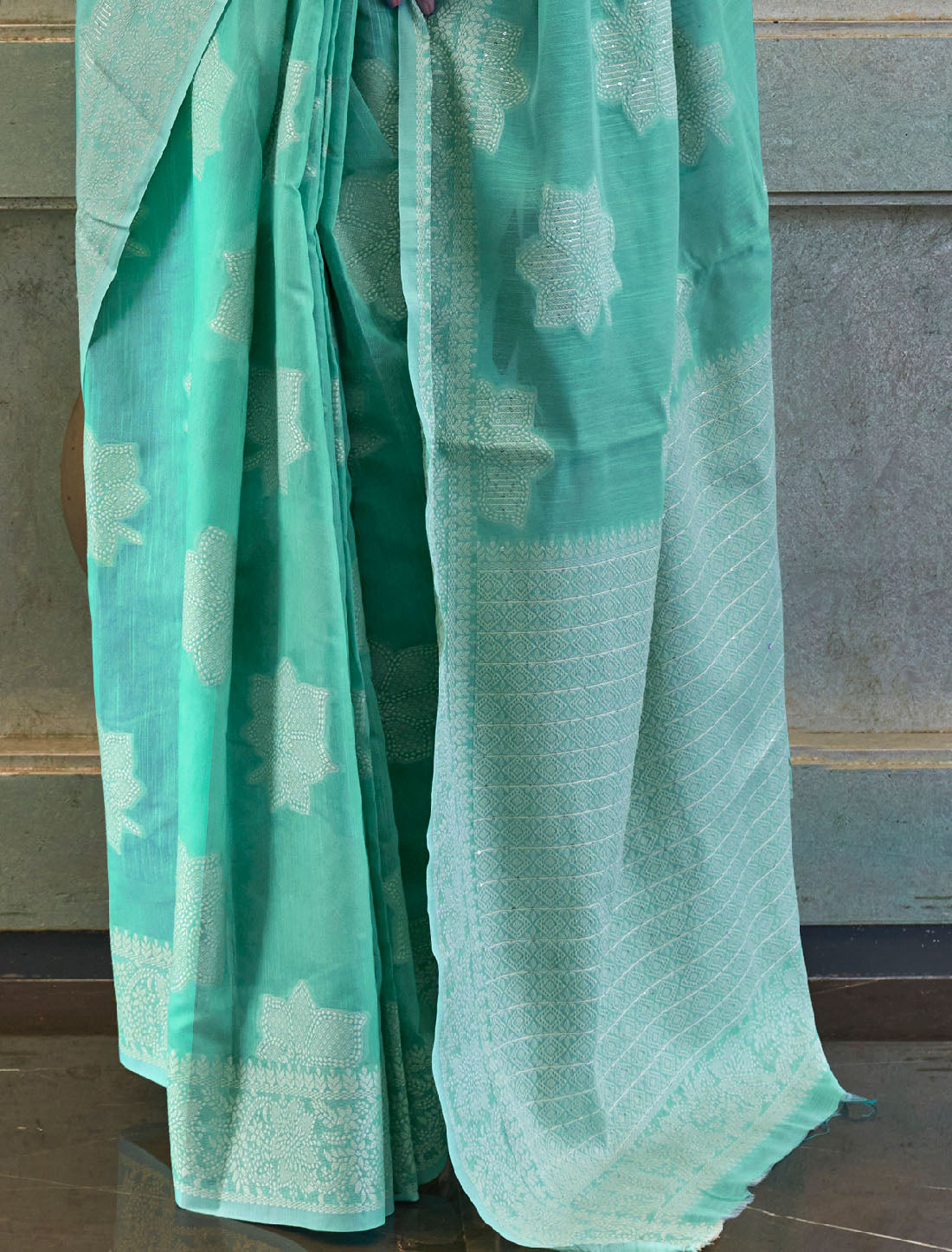 Chickankari Lucknowi Value Added Weaving Celestial Splendor Sequins Saree for Women