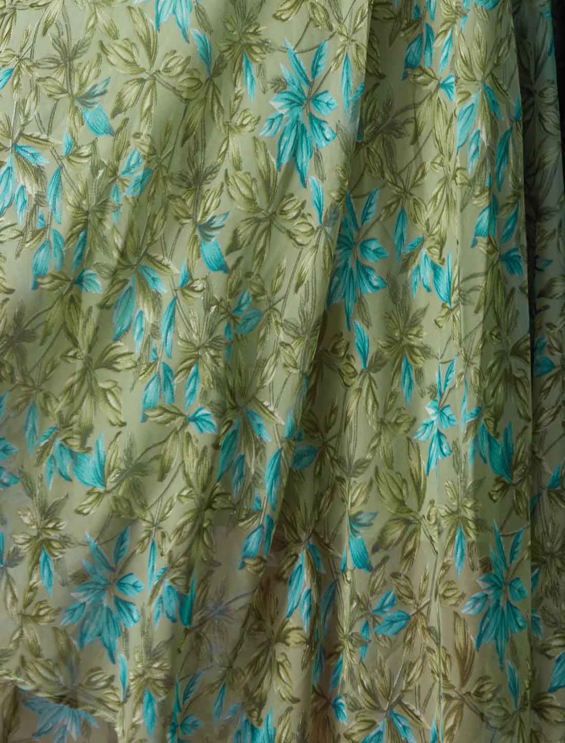 Georgette Green Floral Print Anarkali Long Ethnic Kurta with Dupatta