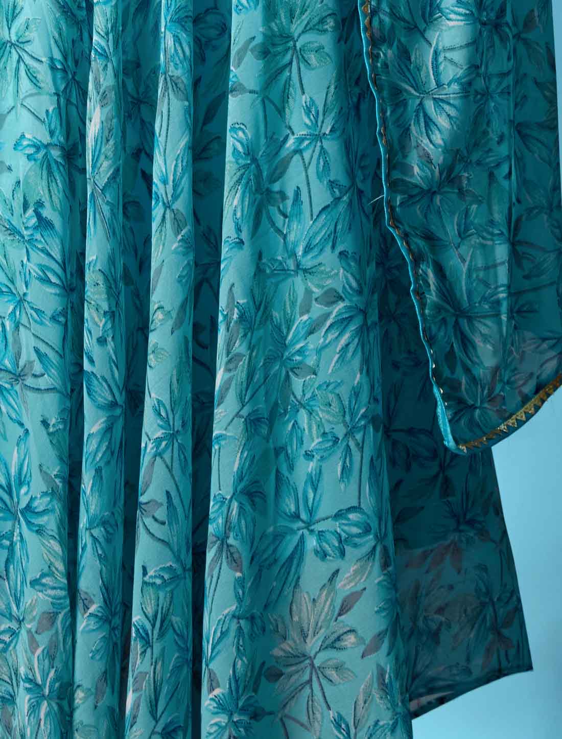 Blue Georgette Ethnic Floral Print Anarkali Long Kurta with Dupatta