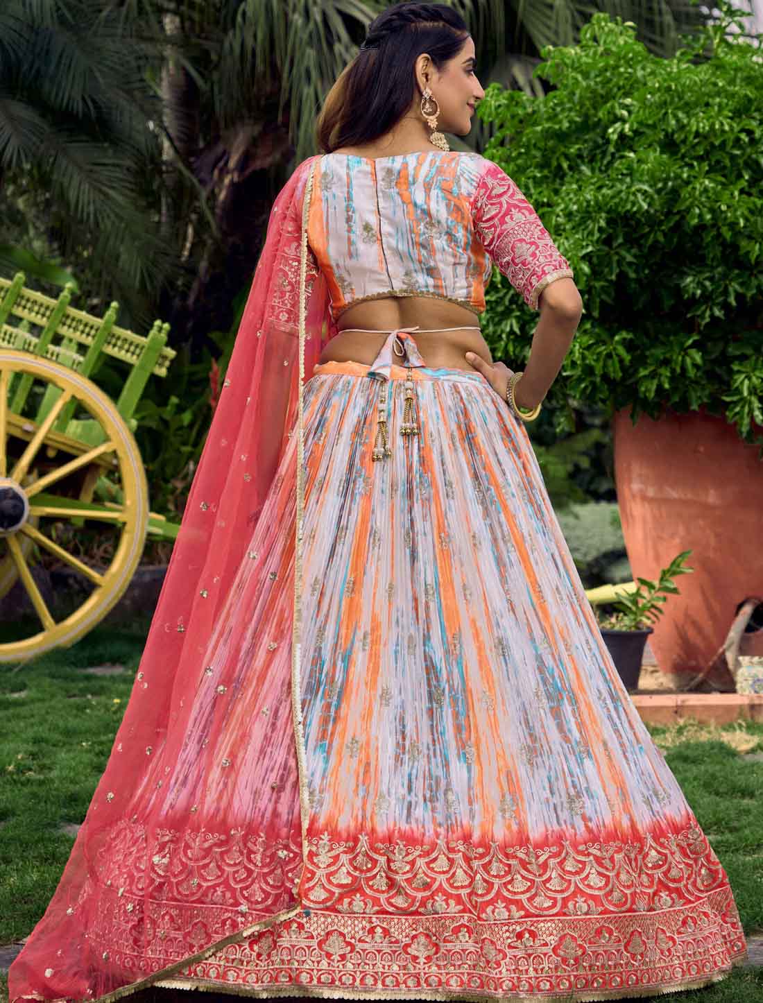 Pink Green Chinon With Embroidery Digital Print Ethnic Lehenga Choli