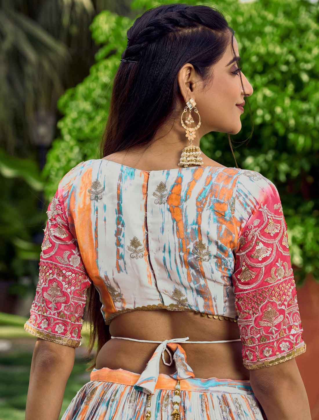 Pink Green Chinon With Embroidery Digital Print Ethnic Lehenga Choli