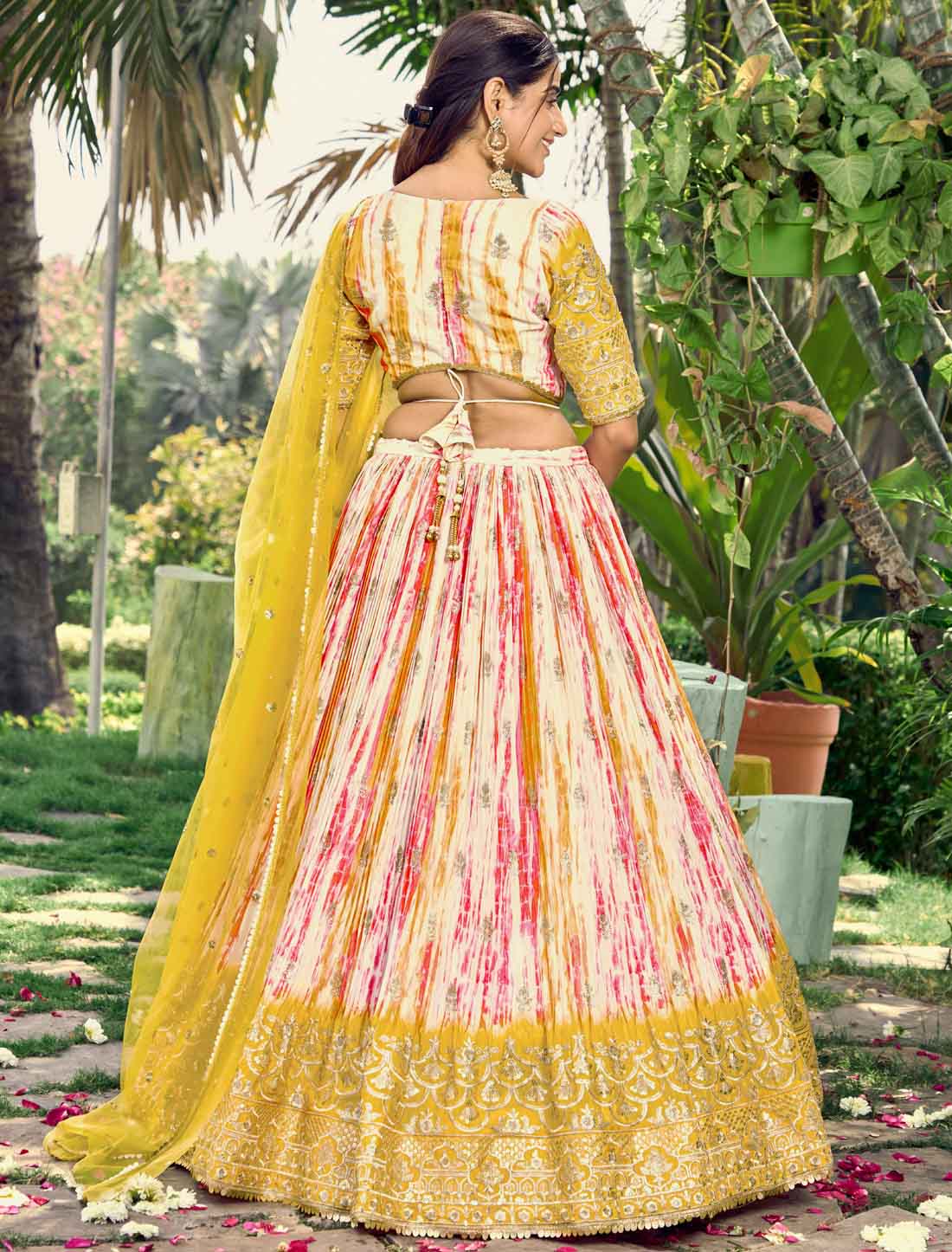 Yellow Chinon With Embroidery Ethnic Digital Print Lehenga Choli