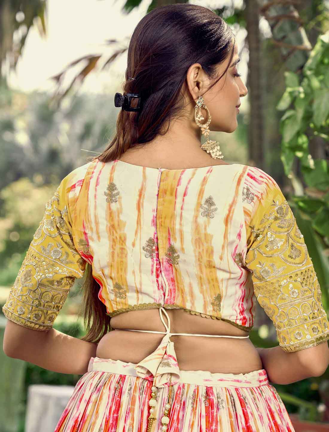 Yellow Chinon With Embroidery Ethnic Digital Print Lehenga Choli