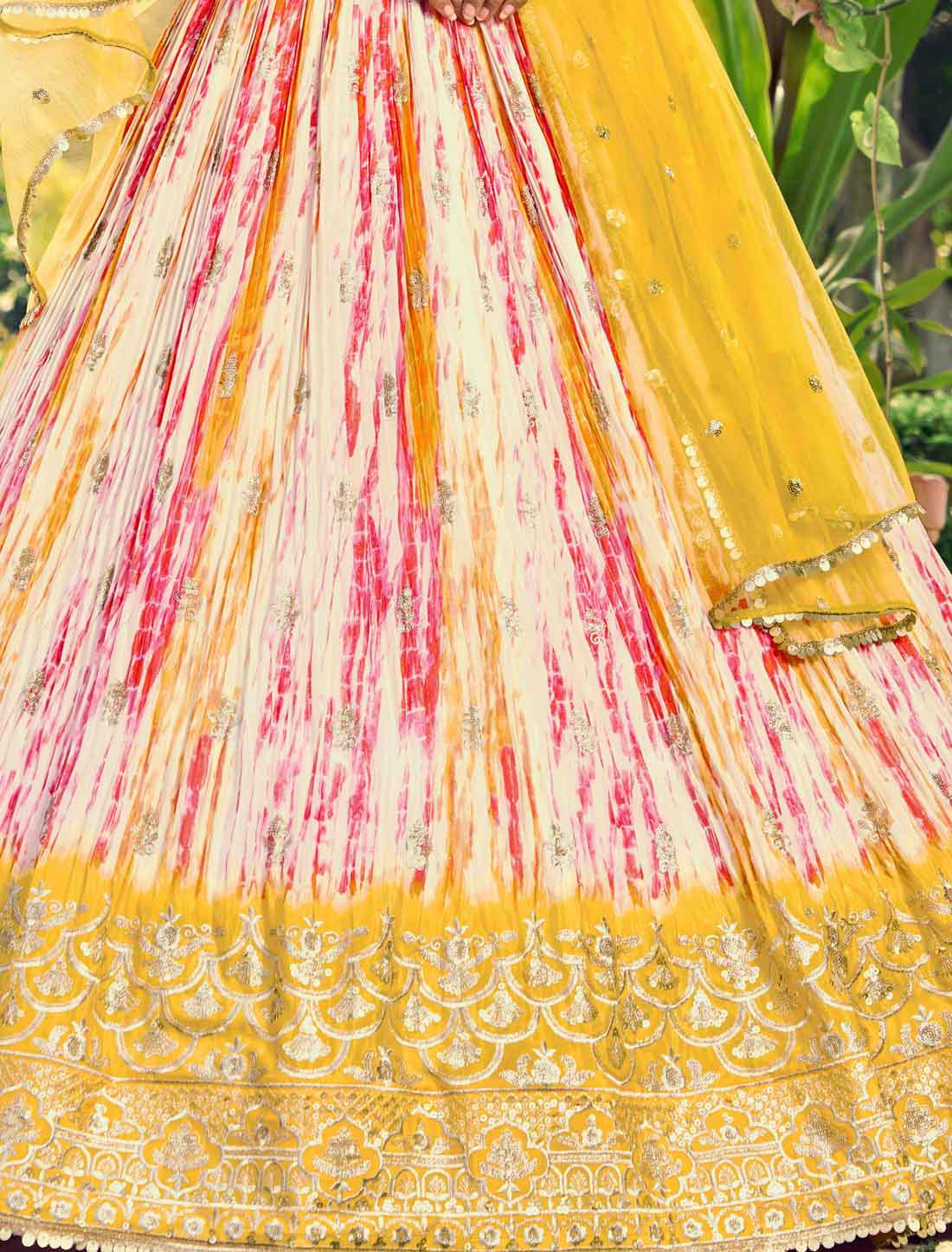 Yellow Chinon With Embroidery Ethnic Digital Print Lehenga Choli
