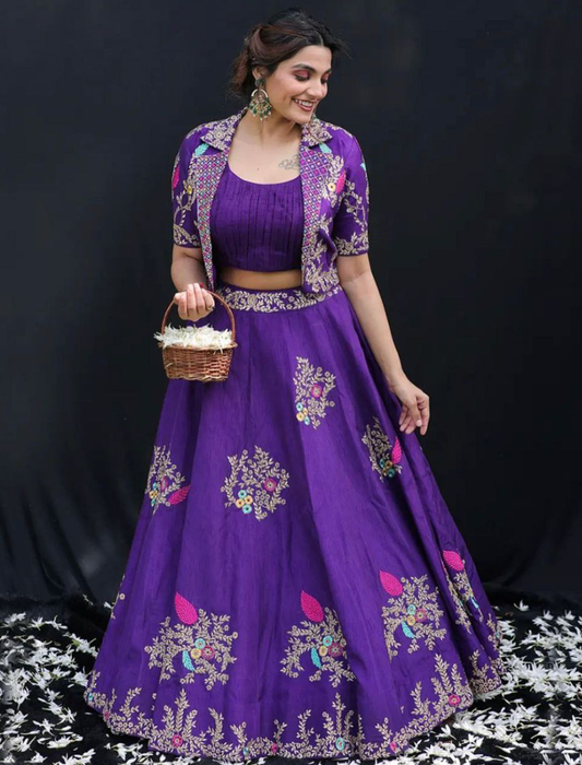 Chinon Lehenga Choli And Micro Cotton Inner With Embroidered Work Our New Lehenga Choli With Jacket Collection