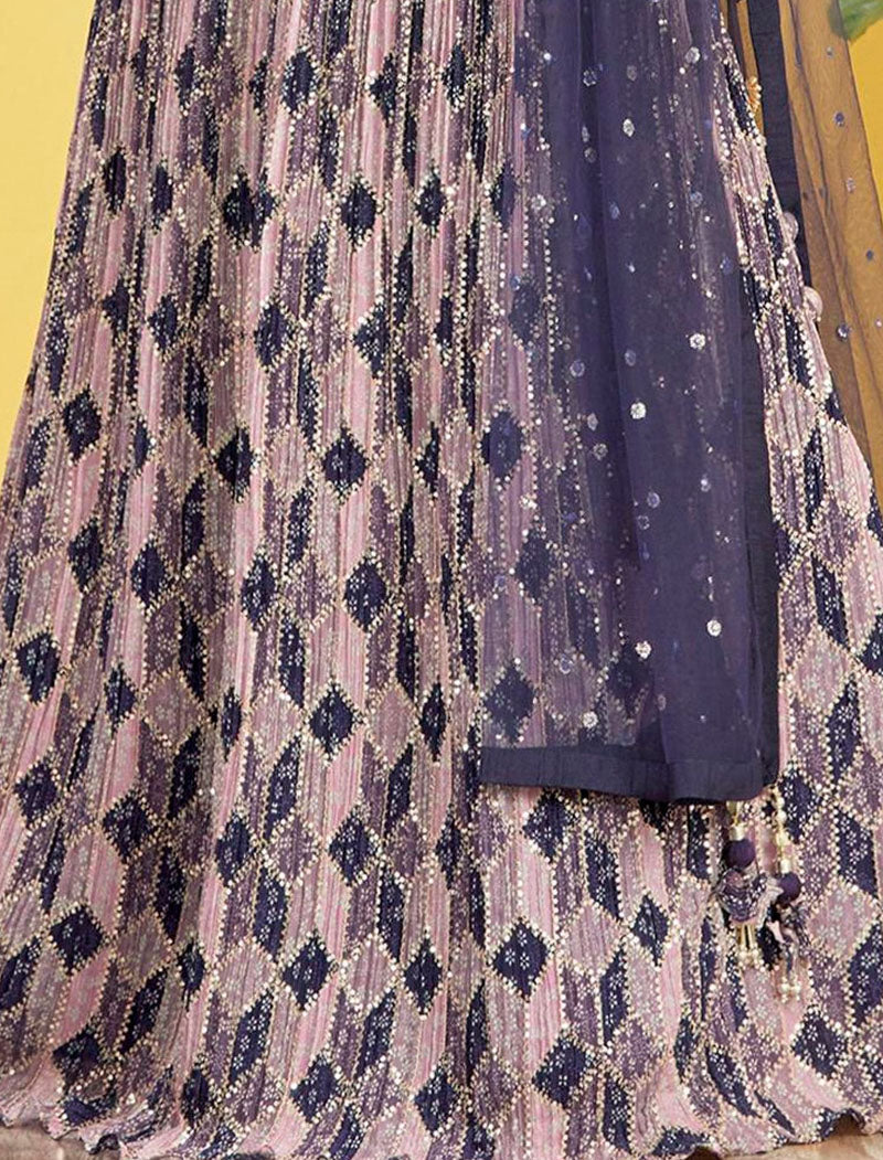 Blue Chinnon And Soft Net Lehenga With Dupatta And Silk Blouse UnStitched Lehenga Choli Sets