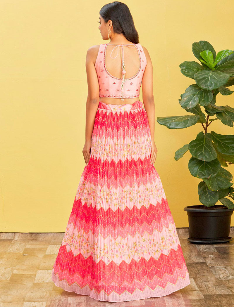 Pink Chinnon And Soft Net Wedding Lehenga For Women With Dupatta And Silk Blouse UnStitched