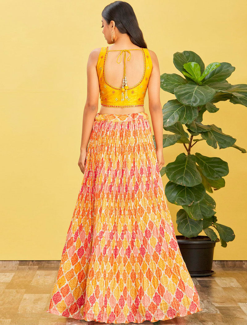 Yellow Chinnon And Soft Net Lehenga With Dupatta And Silk Blouse UnStitched Lehenga Choli Sets