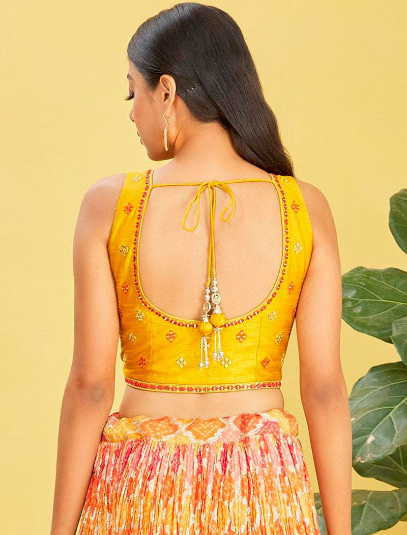 Yellow Chinnon And Soft Net Lehenga With Dupatta And Silk Blouse UnStitched Lehenga Choli Sets