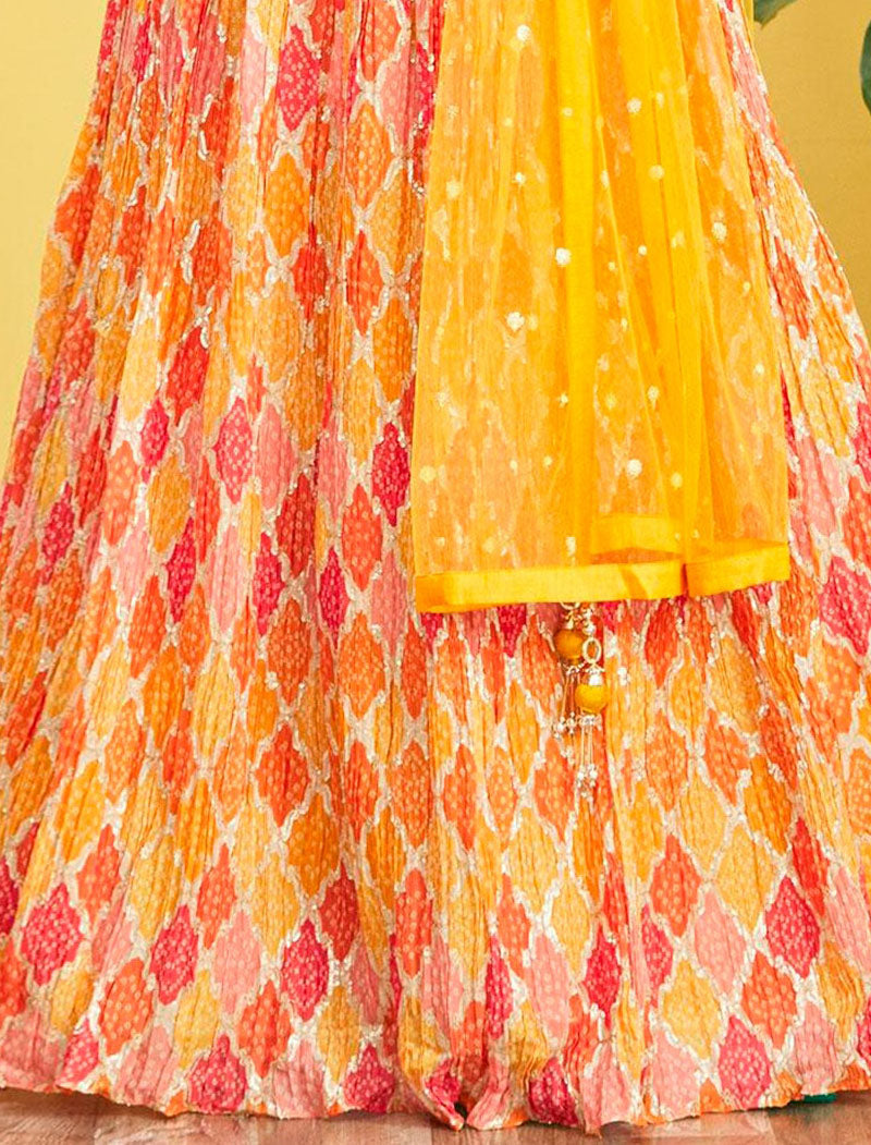 Yellow Chinnon And Soft Net Lehenga With Dupatta And Silk Blouse UnStitched Lehenga Choli Sets