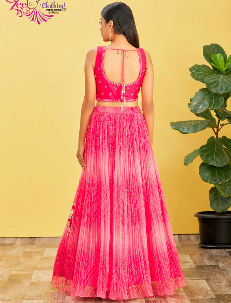 Pink Organza Wedding Lehenga Choli Sets For Women with Soft Net Lehenga & Dupatta And Silk Blouse
