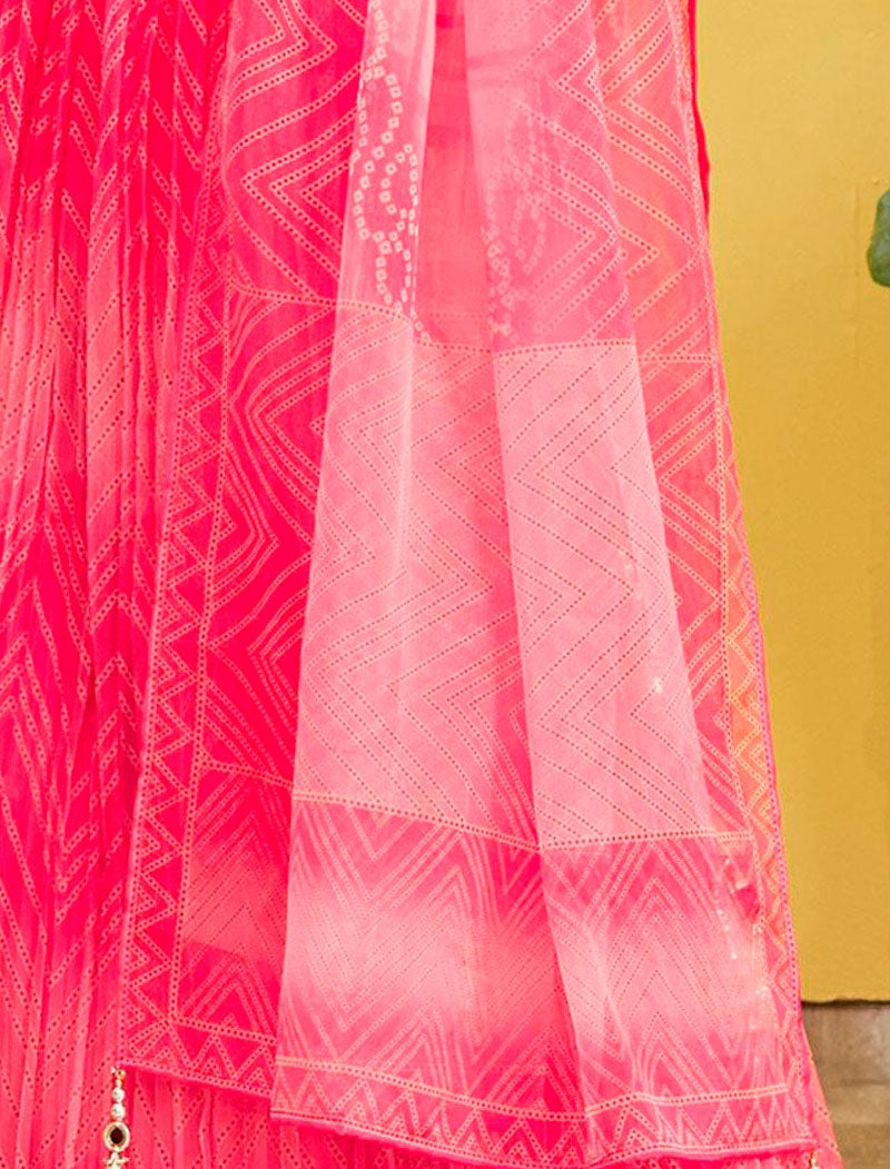Pink Organza Wedding Lehenga Choli Sets For Women with Soft Net Lehenga & Dupatta And Silk Blouse