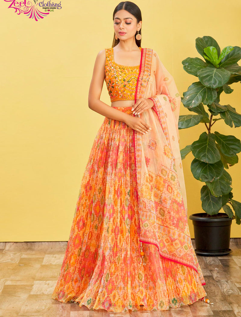 Yellow Organza And Soft Net Lehenga With Dupatta And Silk Blouse UnStitched Lehenga Choli Sets