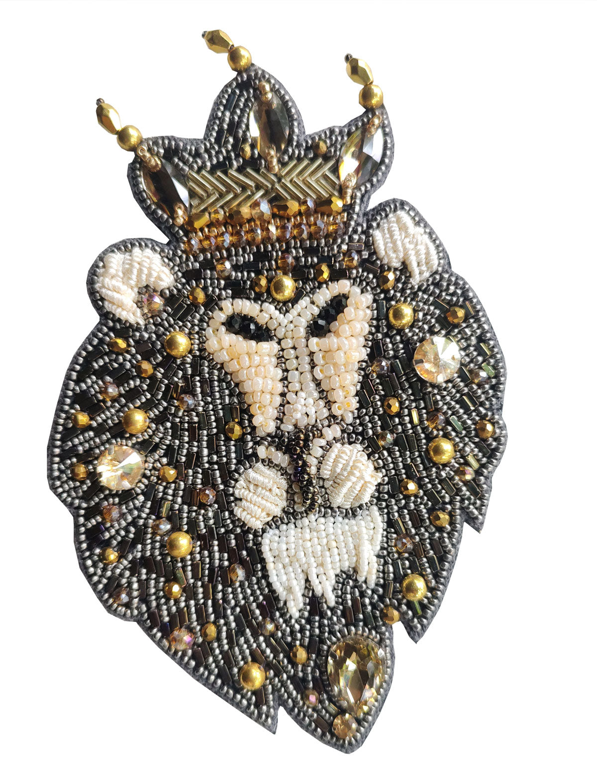 RJ Biirthy Lion Face Washable Hand Beaded Patches and Brooches