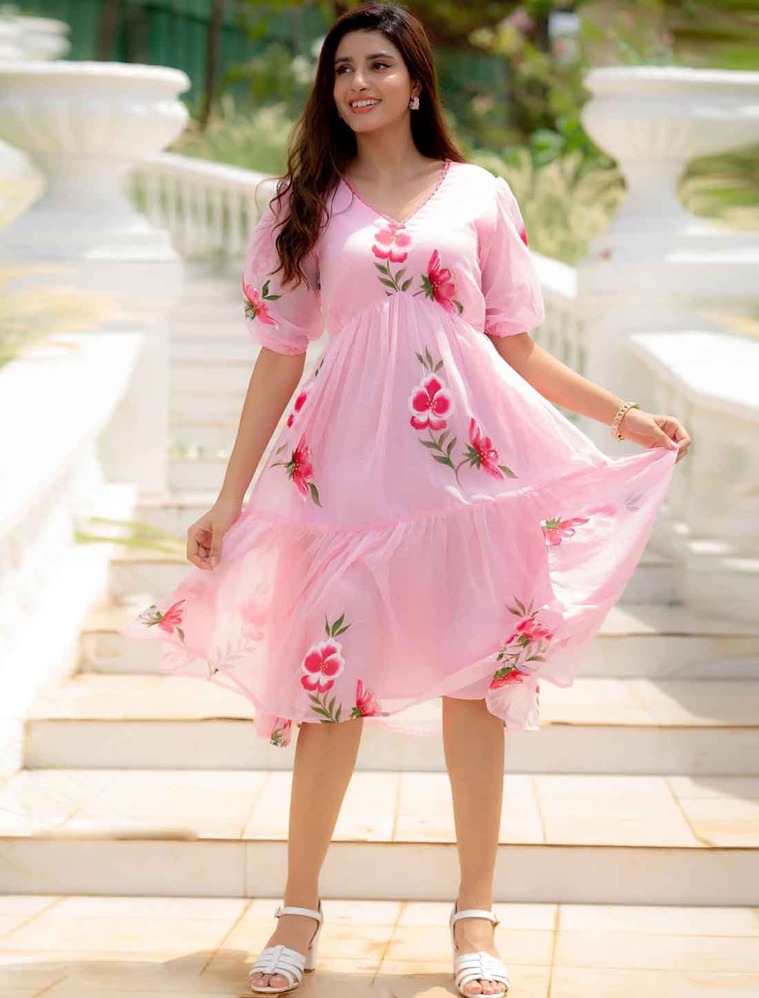 Pink Kota Checks With Digital Printed Western Short Drees