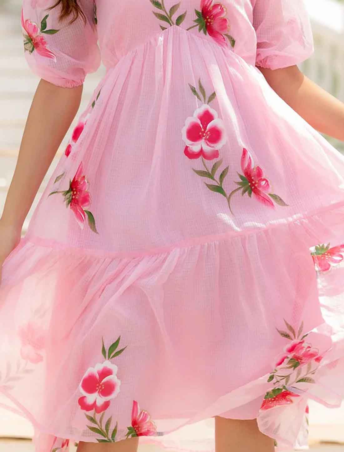 Pink Kota Checks With Digital Printed Western Short Drees