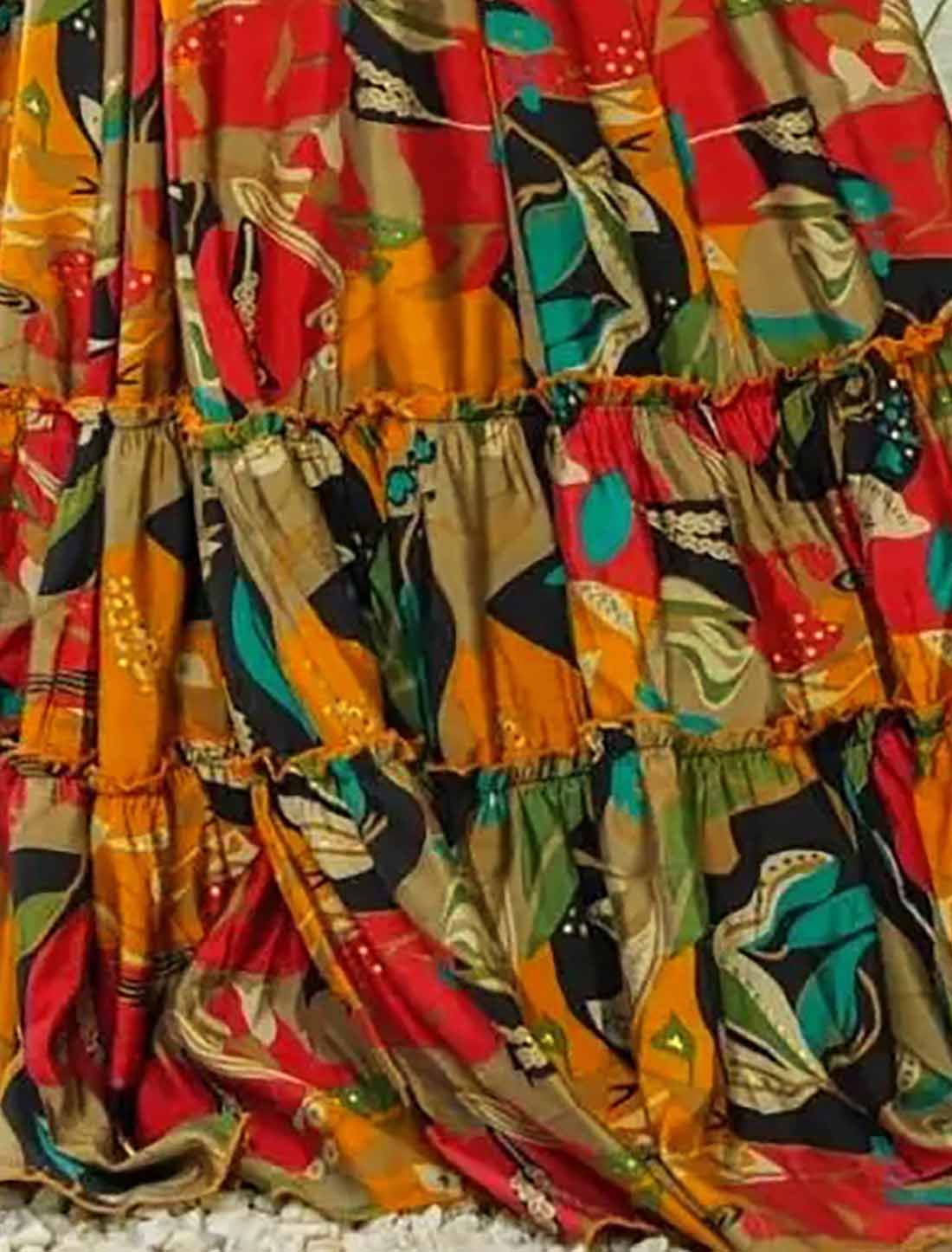 Ethnic Multi-Color Hevay Rayon Digital Work Full Stitched Long Gown