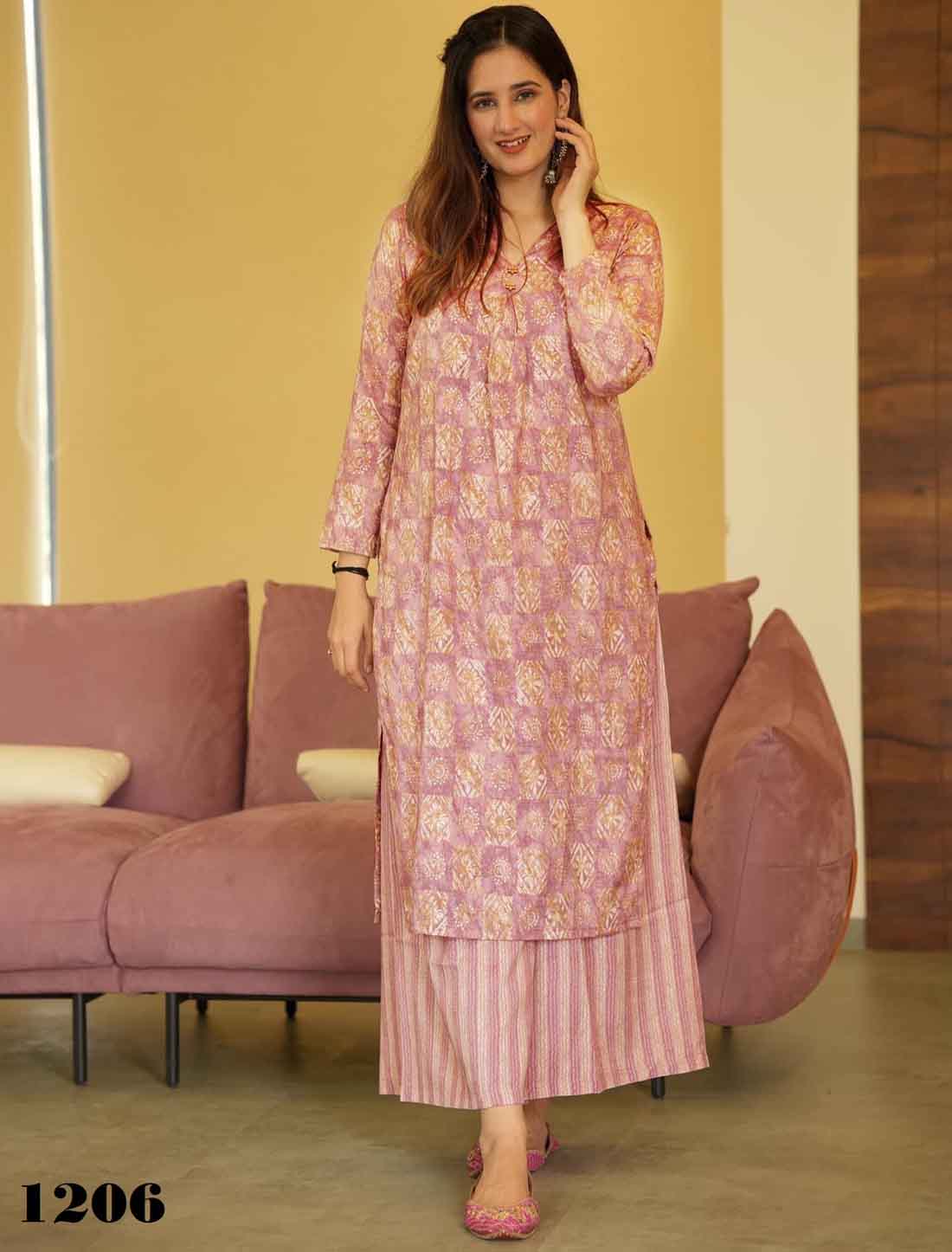 Elegant Pure Maslin With Crepe Inner Digital Printed Ethnic Kurta Sets